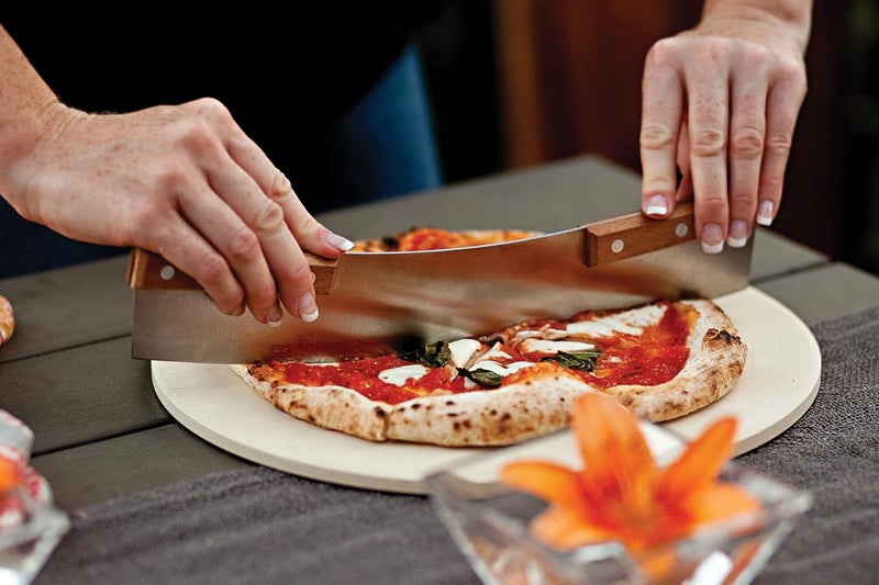 Outset Pizza Peel and Rocking Cutter Tool, 2- Piece Set, Stainless Steel With Wood Handle - Image 4